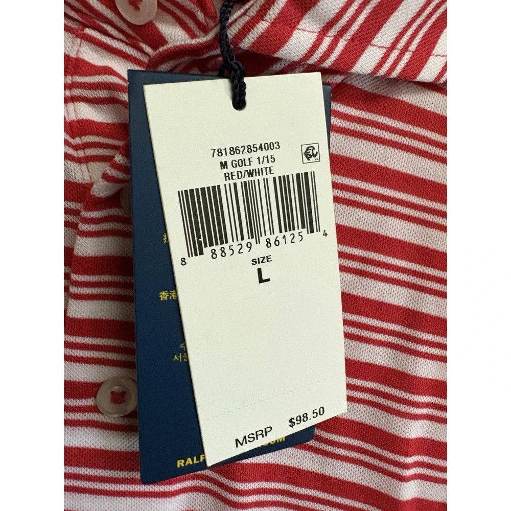 NEW Polo Golf Ralph Lauren Pro Fit Striped Golf Polo Shirt Red/White Mens Large